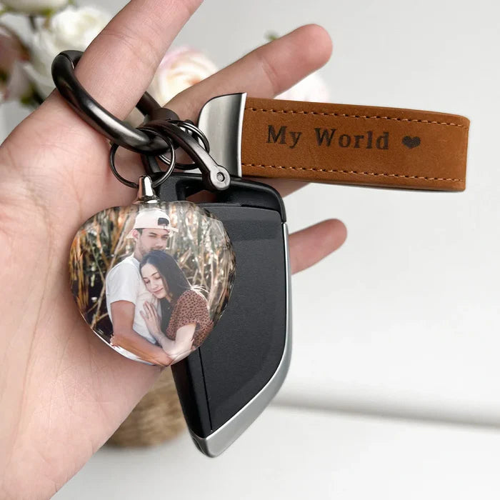 Drive Safe My Love Personalized Laser Engraved Leather Crystal Photo KeyChain