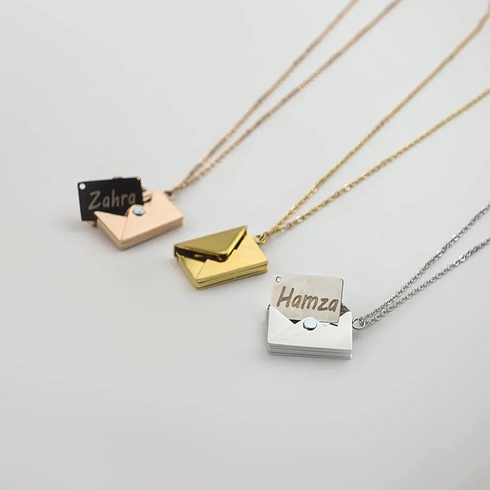 Envelope Necklace Love Letter Inside With Name Engraved