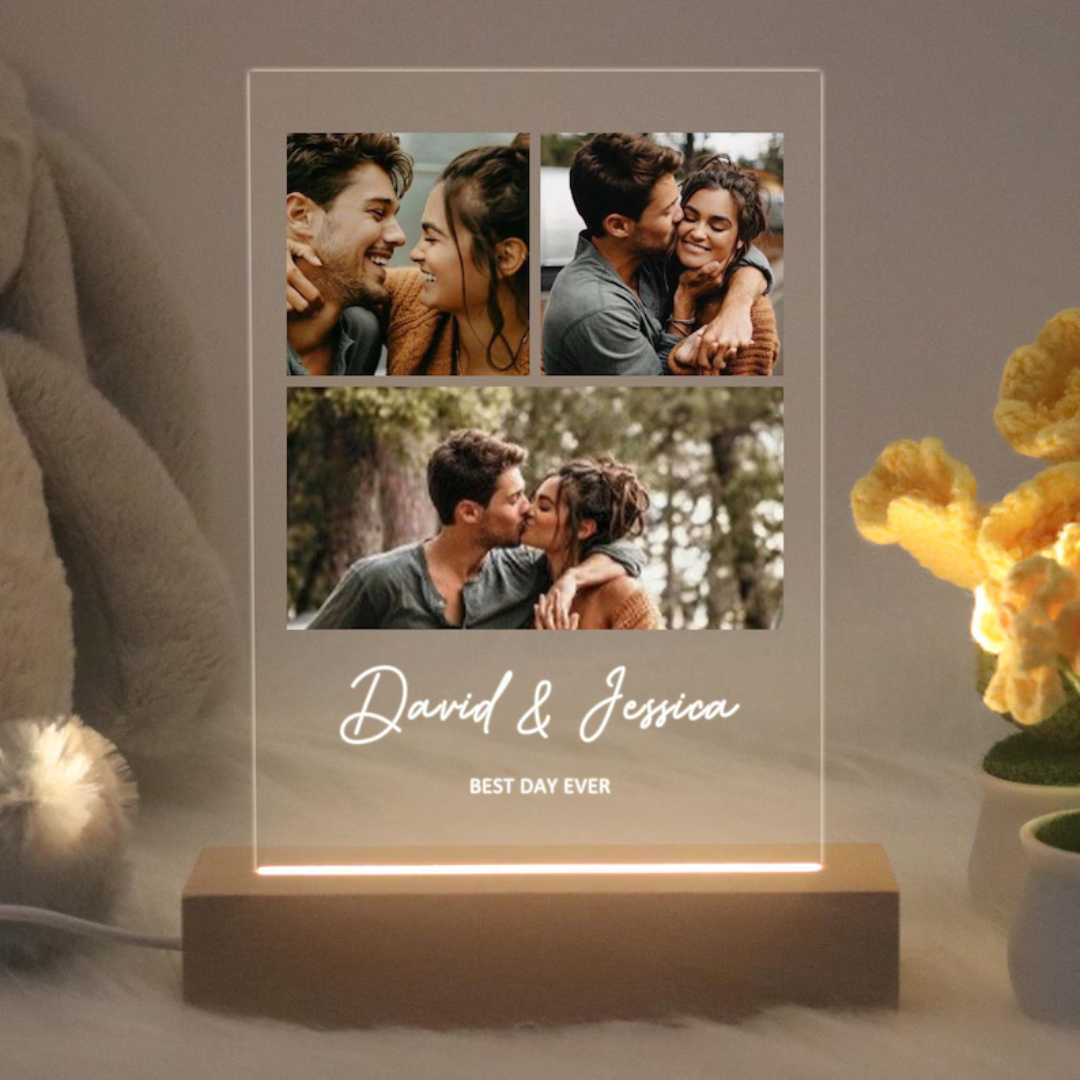 Peronalized Photo Night Light, Photo Collage LED Light, Custom Photo Lamp, Anniversary Gift for couple, Birthday Gift For Firends Couple