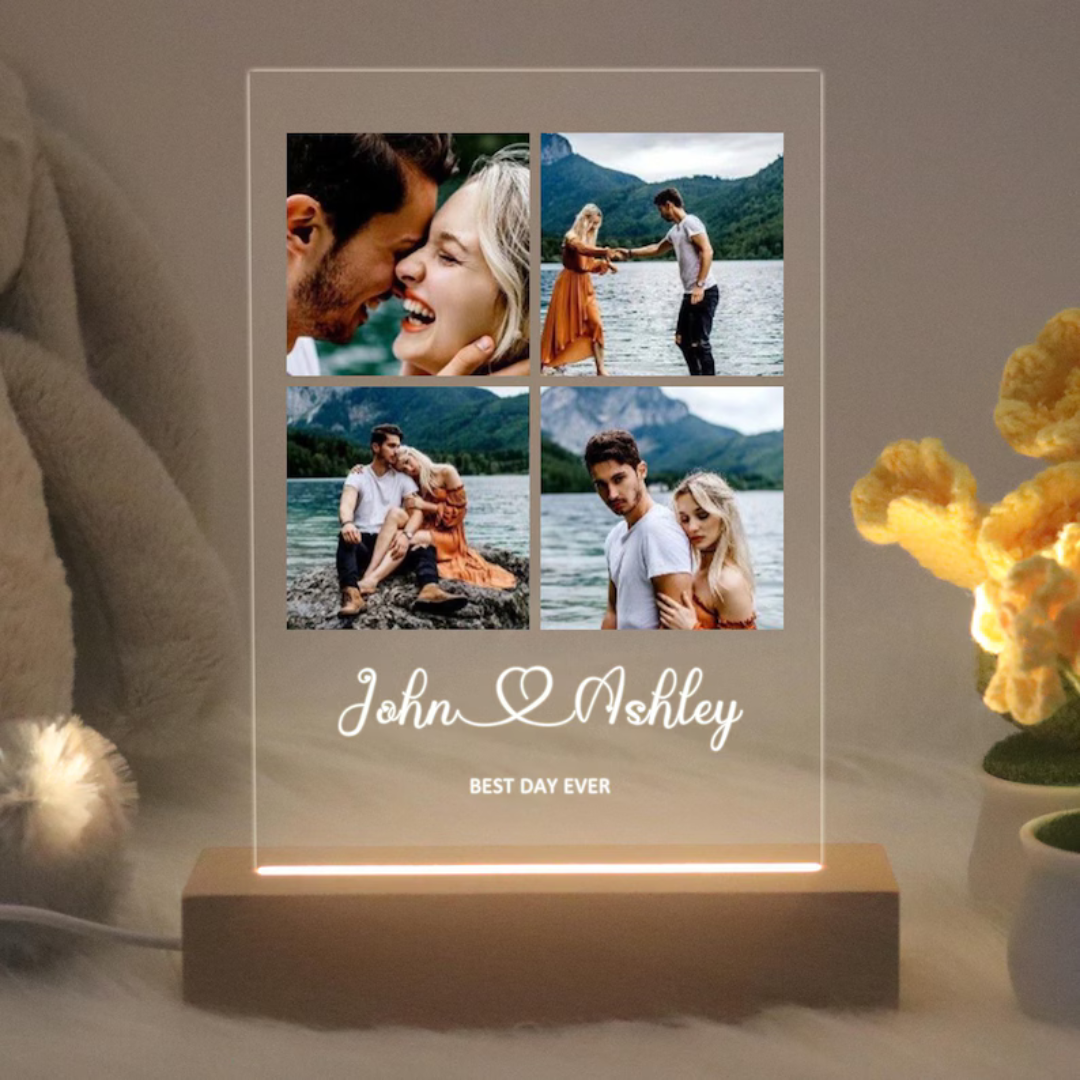 Peronalized Photo Night Light, Photo Collage LED Light, Custom Photo Lamp, Anniversary Gift for couple, Birthday Gift For Firends Couple