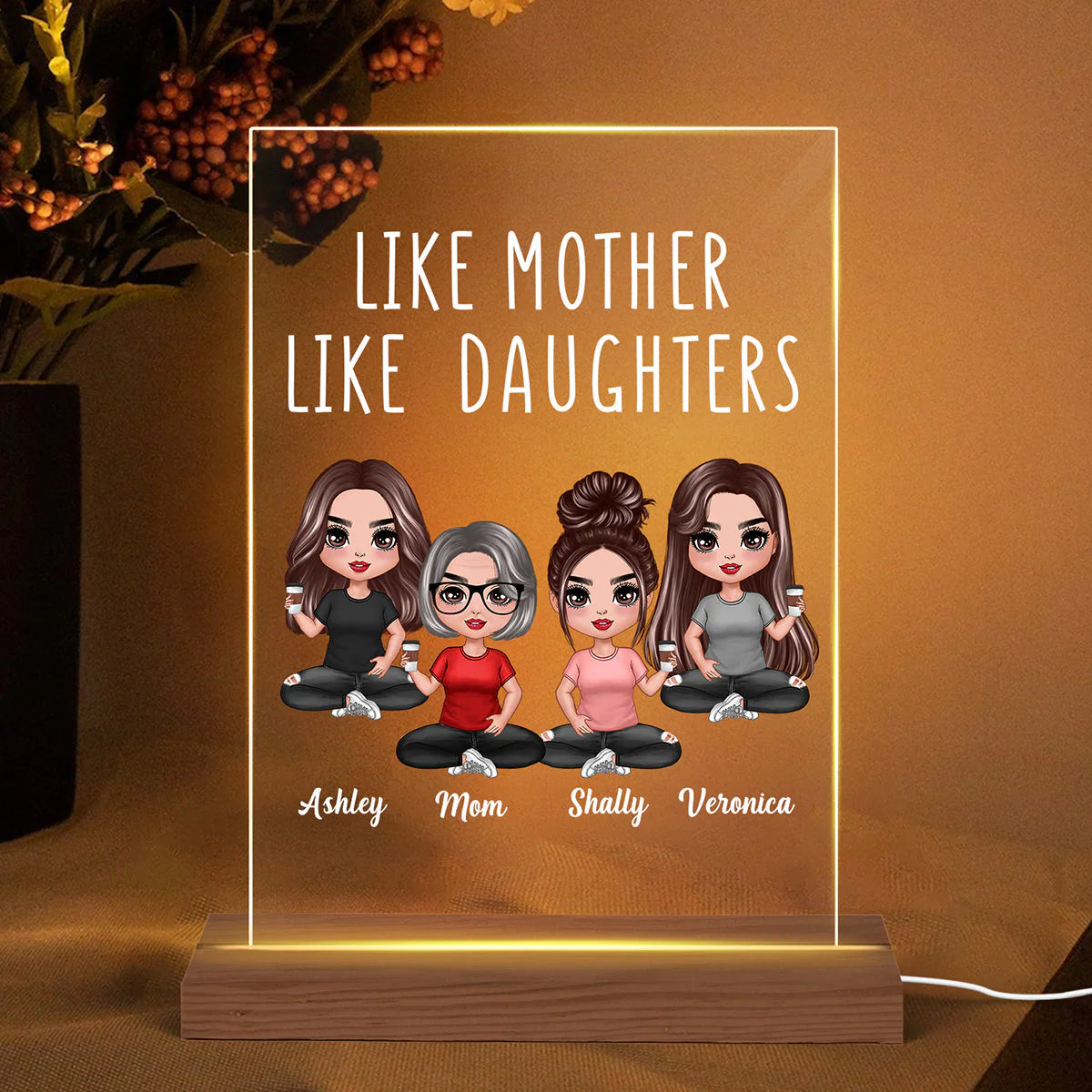 Like Mother Like Daughters Doll Mom And Daughters Sitting Mother's Day Gift For Mom Personalized Rectangle Acrylic Plaque LED Lamp Night Light