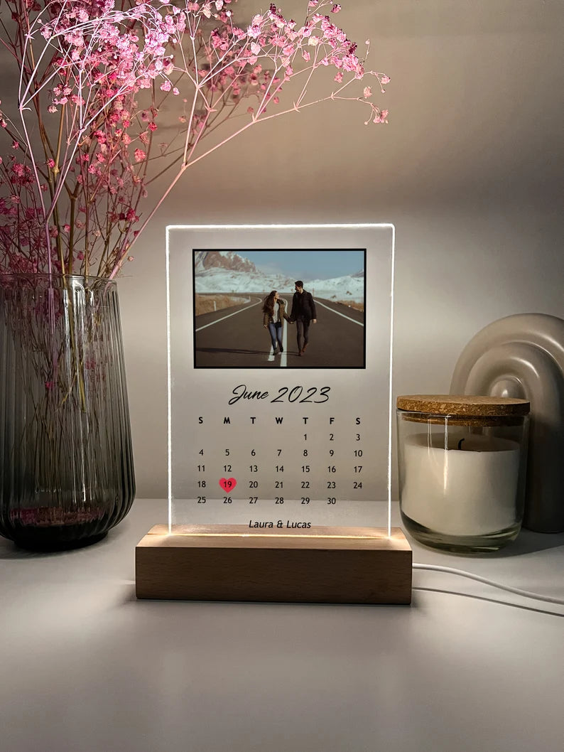 Custom Personalized Night Light Photo Picture LED Light Stand Anniversary Wedding Couples Friends Family Calendar Date Month Memories Gifts