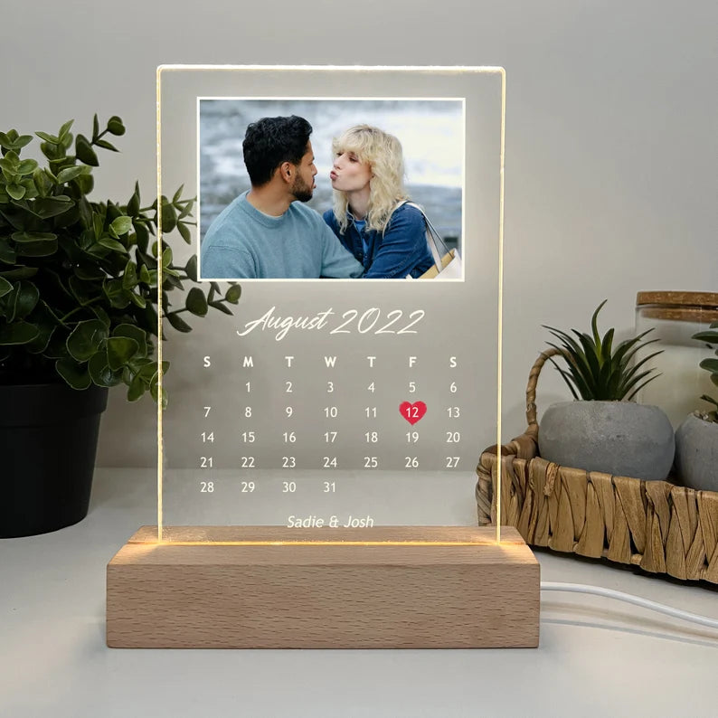 Custom Personalized Night Light Photo Picture LED Light Stand Anniversary Wedding Couples Friends Family Calendar Date Month Memories Gifts