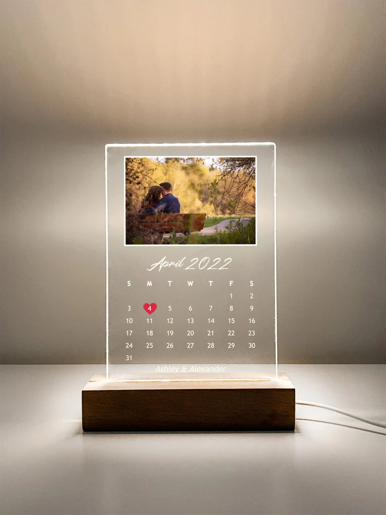 Custom Personalized Night Light Photo Picture LED Light Stand Anniversary Wedding Couples Friends Family Calendar Date Month Memories Gifts