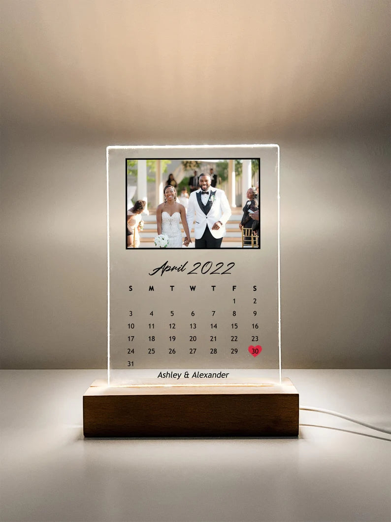 Custom Personalized Night Light Photo Picture LED Light Stand Anniversary Wedding Couples Friends Family Calendar Date Month Memories Gifts