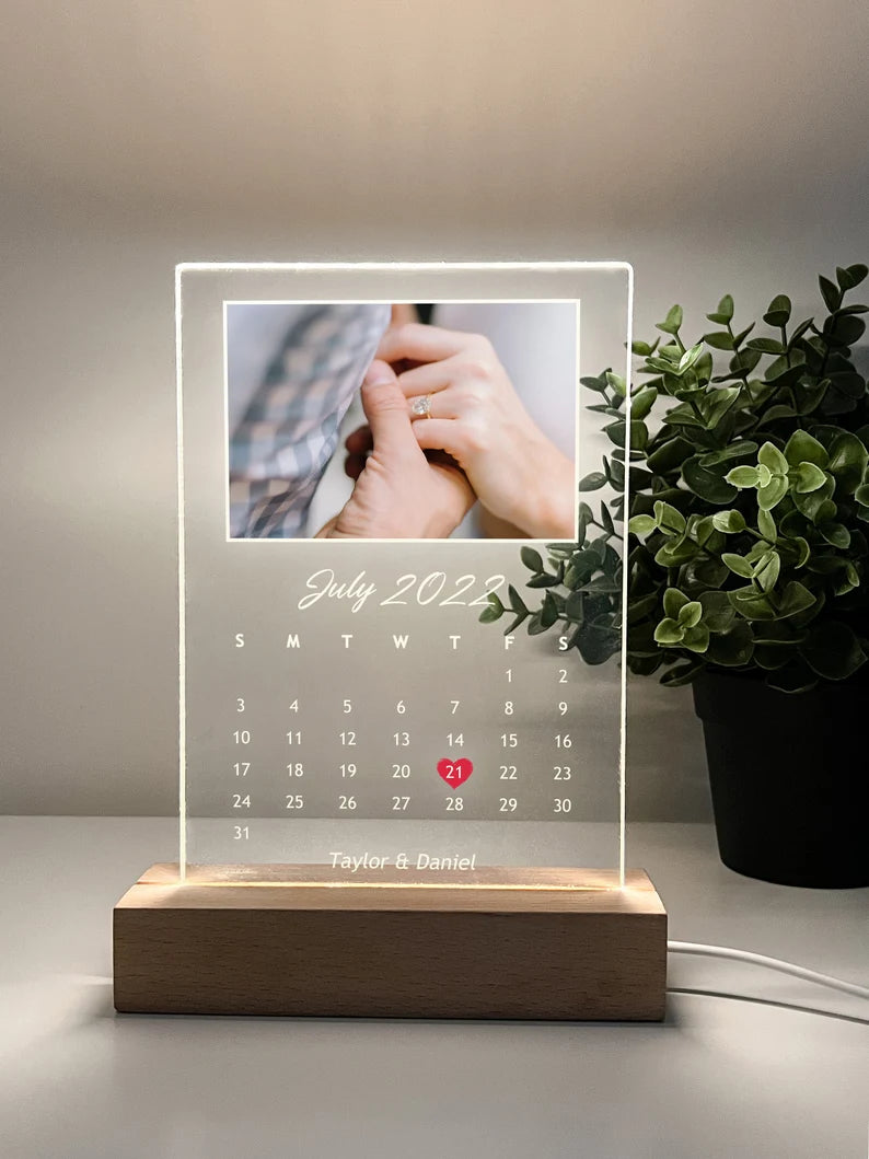 Custom Personalized Night Light Photo Picture LED Light Stand Anniversary Wedding Couples Friends Family Calendar Date Month Memories Gifts