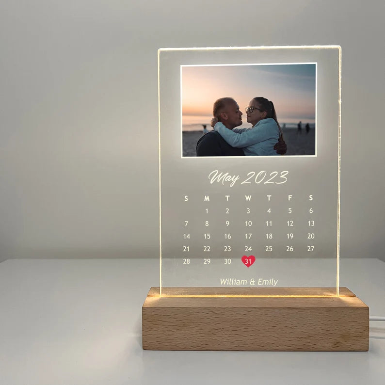 Custom Personalized Night Light Photo Picture LED Light Stand Anniversary Wedding Couples Friends Family Calendar Date Month Memories Gifts