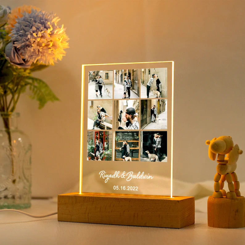 Peronalized Photo Night Light, Photo Collage LED Light, Custom Photo Lamp, Anniversary Gift, Birthday Gift For Firends Couple,Picture Plaque