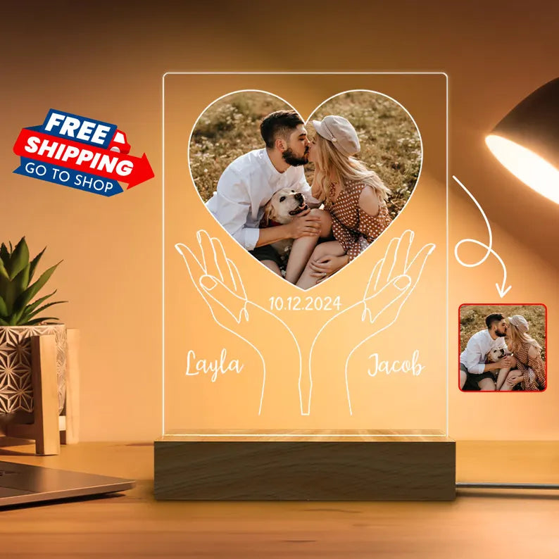 Peronalized Photo Night Light,Couple Photo Led Night Light,Custom Photo Lamp,Anniversary Gift,Birthday Gift for Her,Christmas Picture Plaque