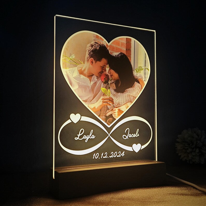 Custom Photos Acrylic Couple Plaque, Personalized Picture LED Acrylic Night Light, Valentine Gift for Her, Anniversary Gift for Boyfriend