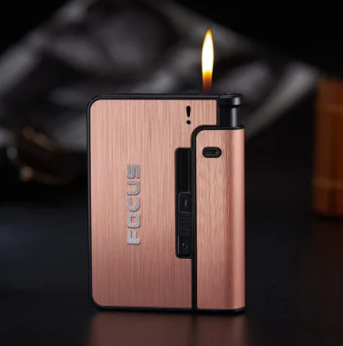 focus cigarette case Automatic Ejection Dispenser Holder Case Lighter Gadget For Men Christmas Gift Metal Cigarette Boxes Focus CigaretteCase Rechargeable Lighter -